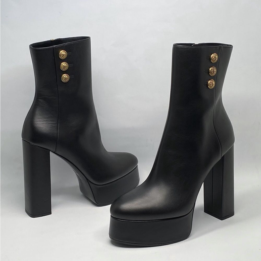 Balmain Brune Leather Platform Ankle Boots size 39.5